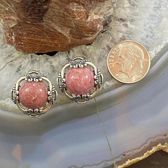 Carolyn Pollack Sterling Round Rhodonite Decorated Clip-On Earrings For Women - Picture 8 of 9